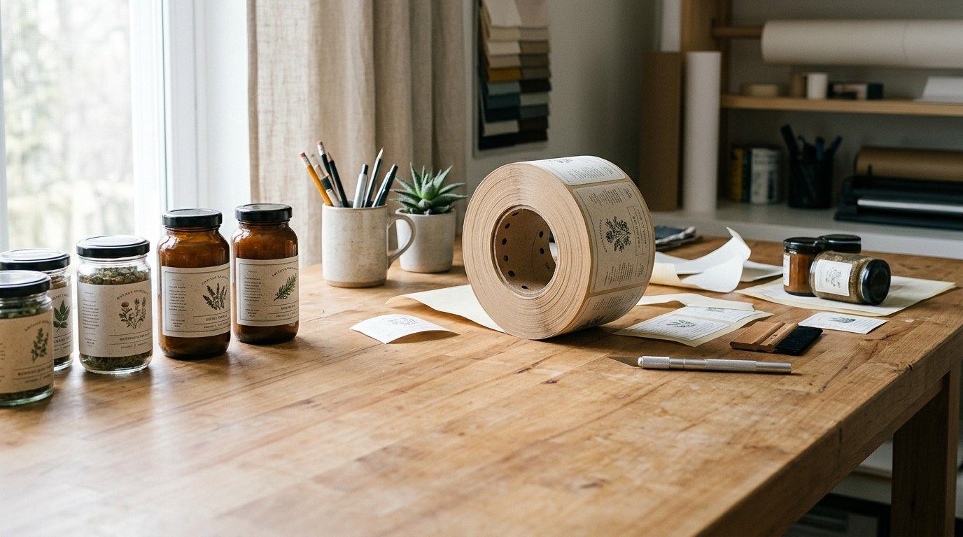 Rol etiketten en productlabels in een printwerkplaats